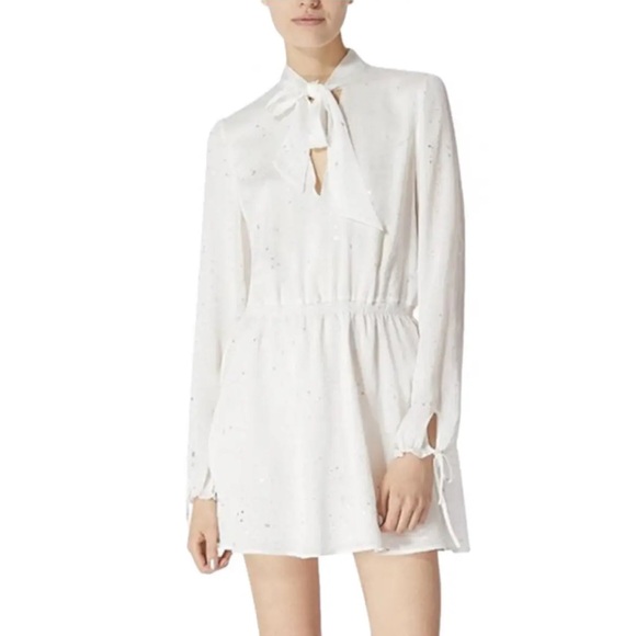 Avec Les Filles Dresses & Skirts - NWOT! Avec Les Filles Long Sleeve Metallic Splatter Tie Crinkle Mini Dress White